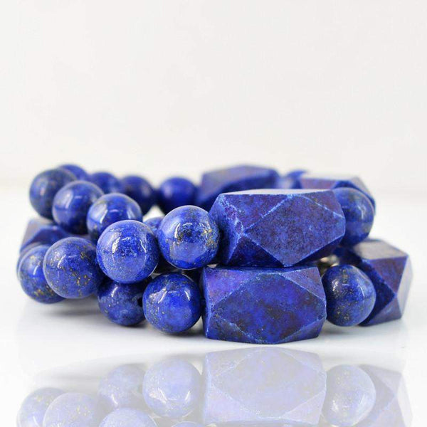 gemsmore:Natural Untreated Blue Lapis Lazuli Necklace Round Cut Beads