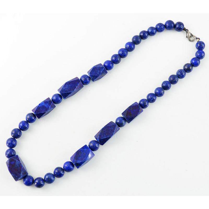 gemsmore:Natural Untreated Blue Lapis Lazuli Necklace Round Cut Beads