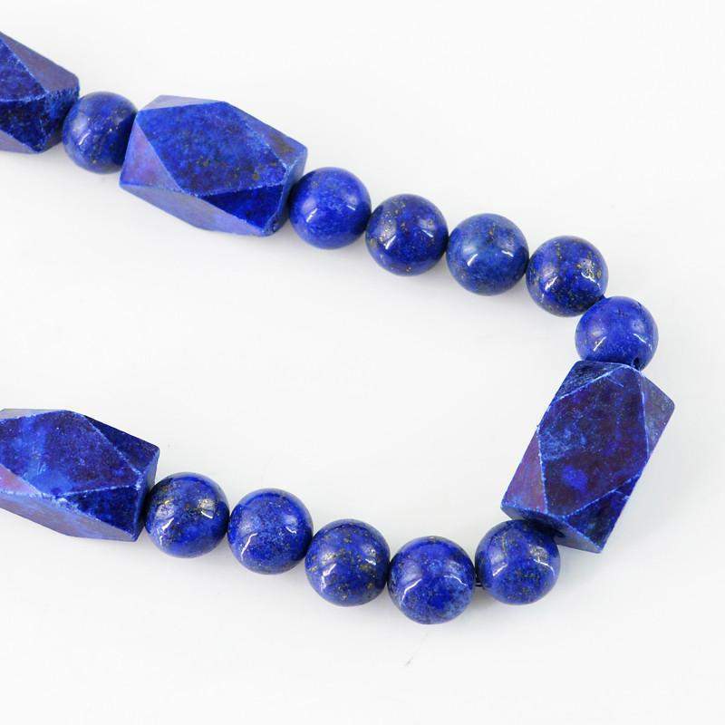 gemsmore:Natural Untreated Blue Lapis Lazuli Necklace Round Cut Beads