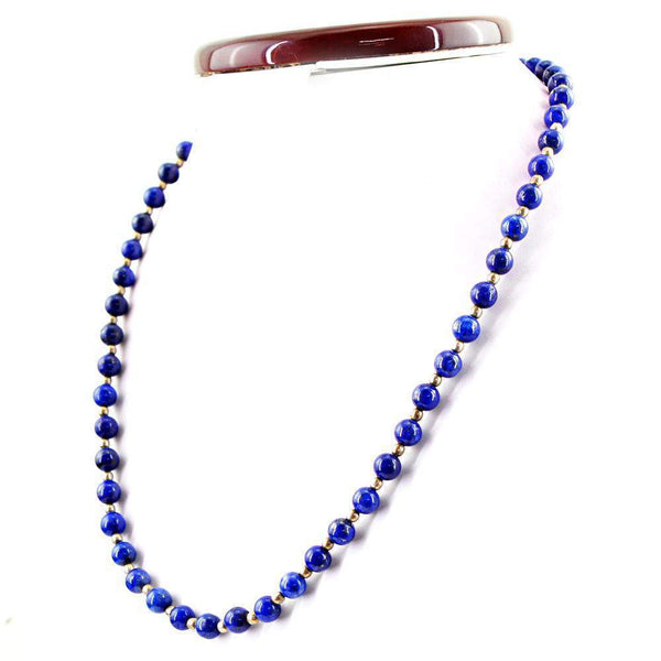 gemsmore:Natural Untreated Blue Lapis Lazuli Necklace Round Shape Beads