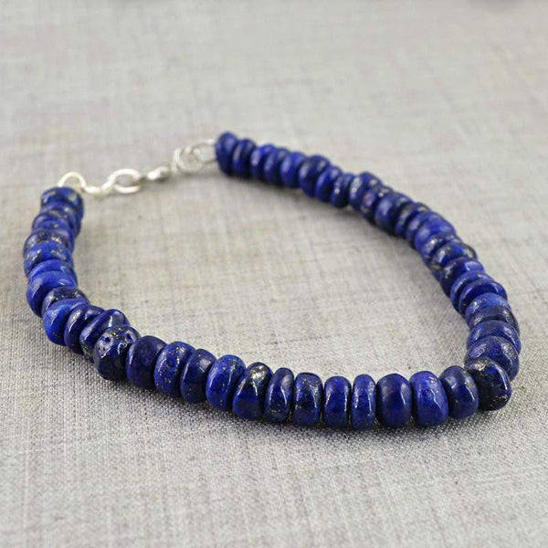 gemsmore:Natural Untreated Blue Lpais Lazuli Bracelet Round Beads