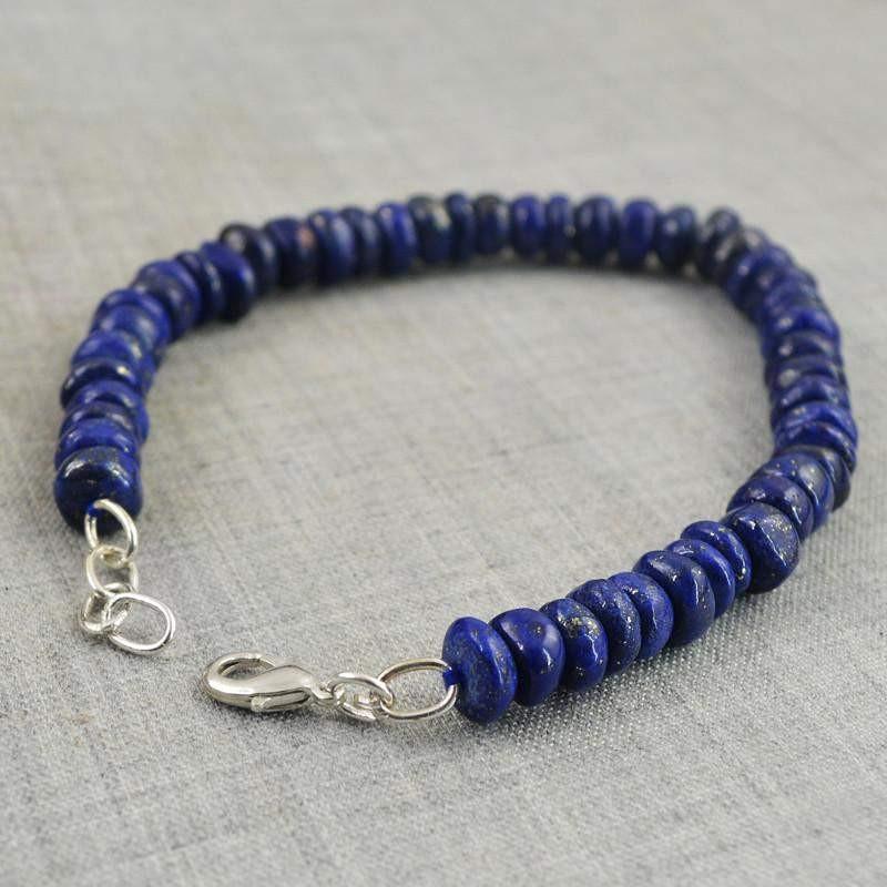 gemsmore:Natural Untreated Blue Lpais Lazuli Bracelet Round Beads