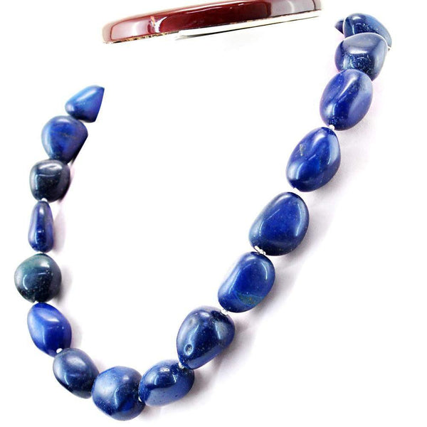 gemsmore:Natural Untreated Blue Onyx Beads Necklace