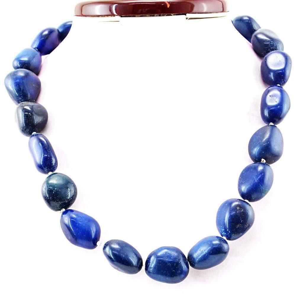 gemsmore:Natural Untreated Blue Onyx Beads Necklace
