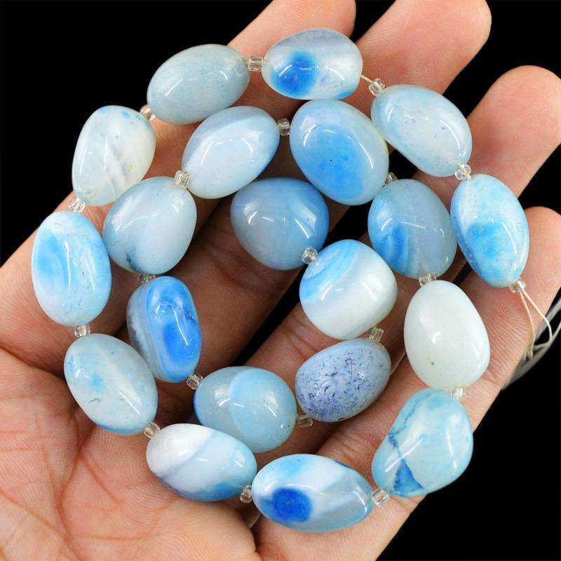 gemsmore:Natural Untreated Blue Onyx Beads Strand - Drilled