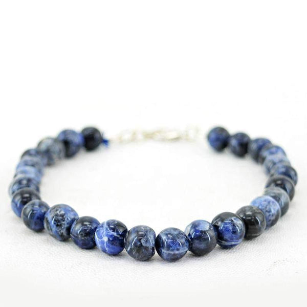 gemsmore:Natural Untreated Blue Sodalite Bracelet Round Shape Beads