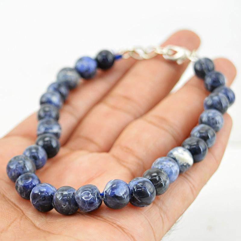 gemsmore:Natural Untreated Blue Sodalite Bracelet Round Shape Beads