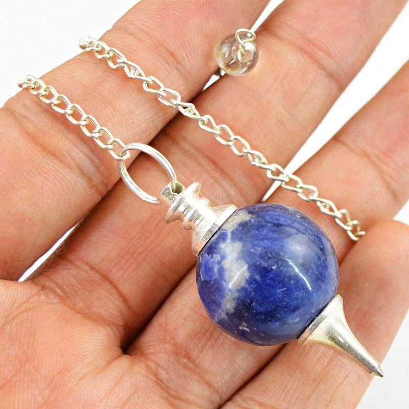 gemsmore:Natural Untreated Blue Sodalite Healing Ball Point Pendulum