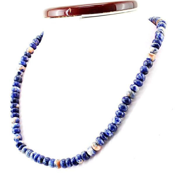 gemsmore:Natural Untreated Blue Sodalite Necklace Round Shape Beads