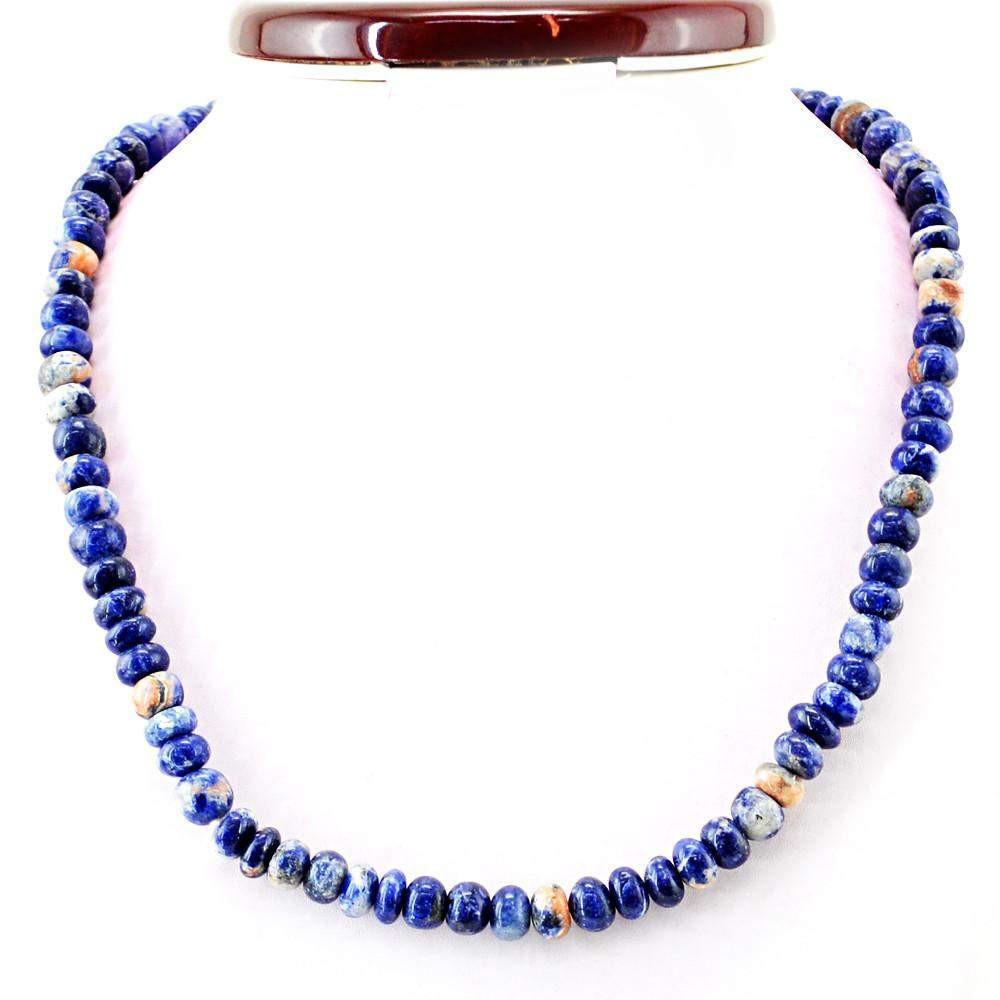 gemsmore:Natural Untreated Blue Sodalite Necklace Round Shape Beads