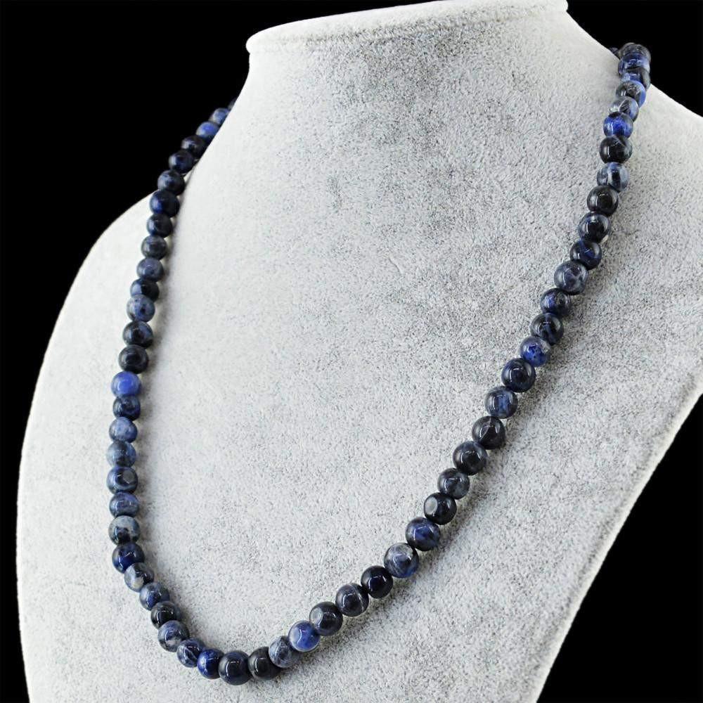 gemsmore:Natural Untreated Blue Sodalite Necklace Round Shape Beads