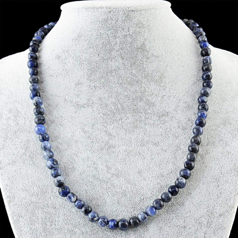 gemsmore:Natural Untreated Blue Sodalite Necklace Round Shape Beads