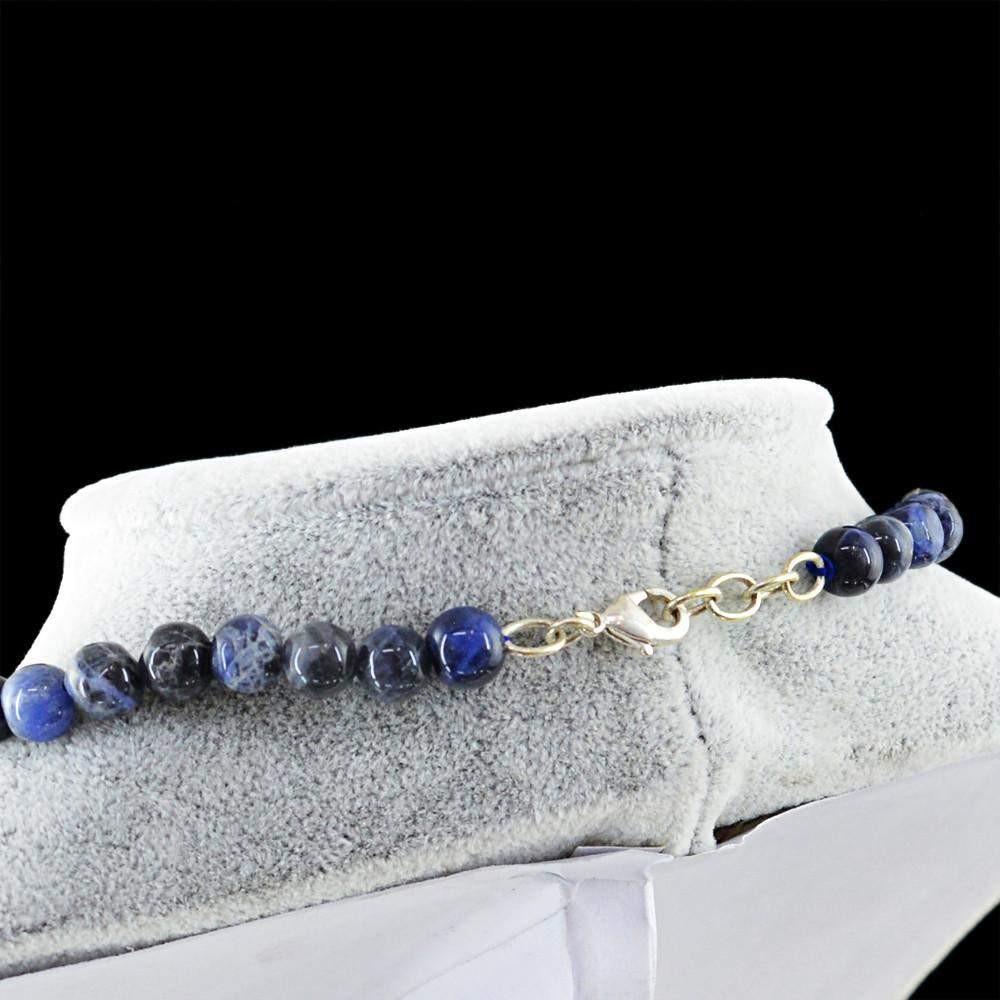 gemsmore:Natural Untreated Blue Sodalite Necklace Round Shape Beads