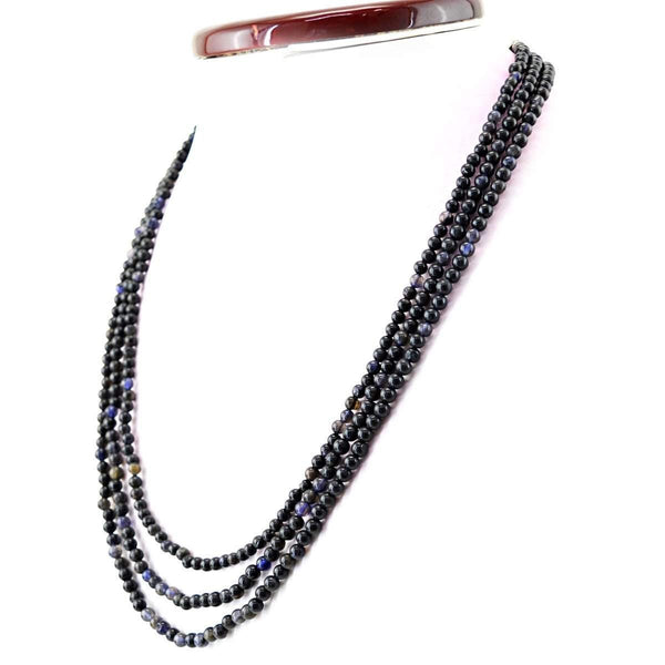 gemsmore:Natural Untreated Blue Tanzanite Necklace 3 Strand Round Beads