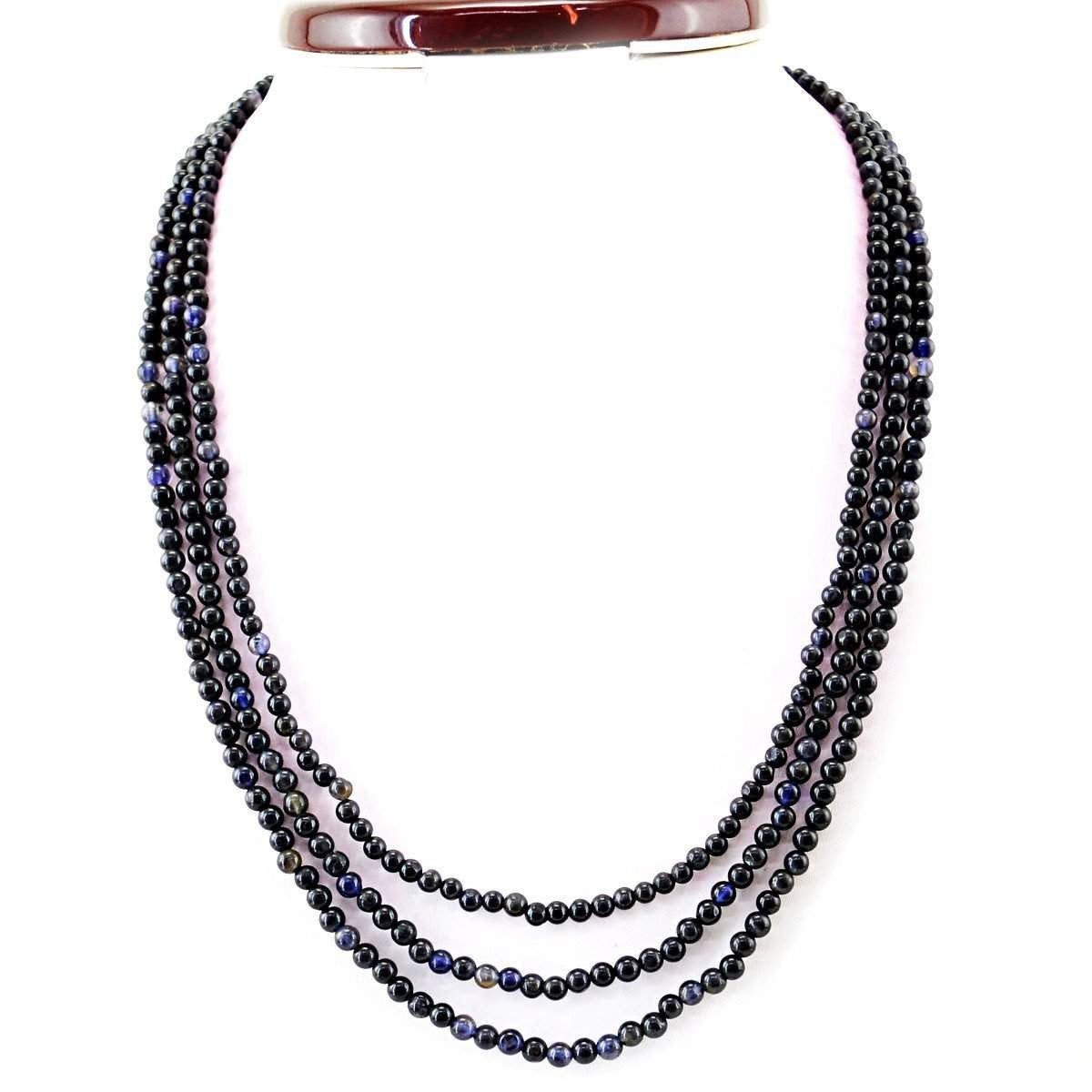 gemsmore:Natural Untreated Blue Tanzanite Necklace 3 Strand Round Beads