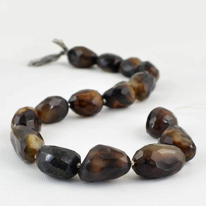 gemsmore:Natural Untreated Brown Onyx Strand Faceted Drilled Beads