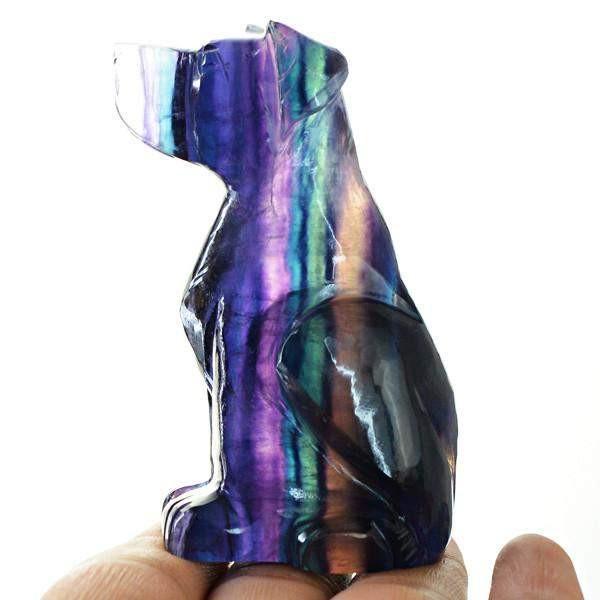 gemsmore:Natural Untreated Carved Dog Multi Color Fluorite Gemstone