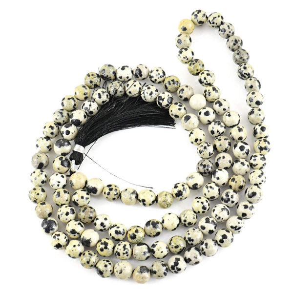 gemsmore:Natural Untreated Dalmatian Jasper Necklace 108 Round Beads Prayer Mala