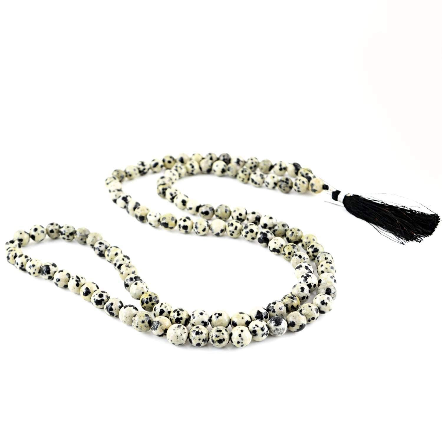 gemsmore:Natural Untreated Dalmatian Jasper Necklace 108 Round Beads Prayer Mala