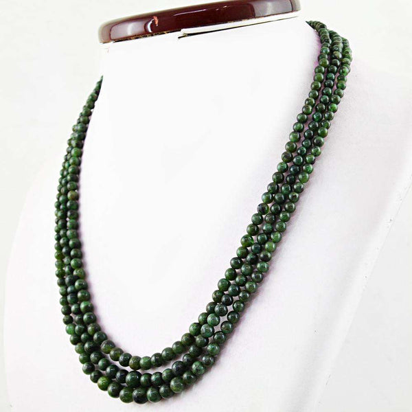 gemsmore:Natural Untreated Emerald Necklace - 3 Strand Round Shape Beads