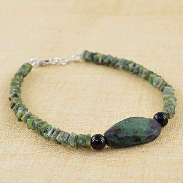 gemsmore:Natural Untreated Emerald & Ruby Ziosite Beads Bracelet