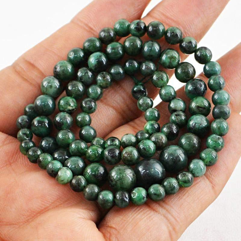 gemsmore:Natural Untreated Emerald Strand Round Shape Drilled Beads