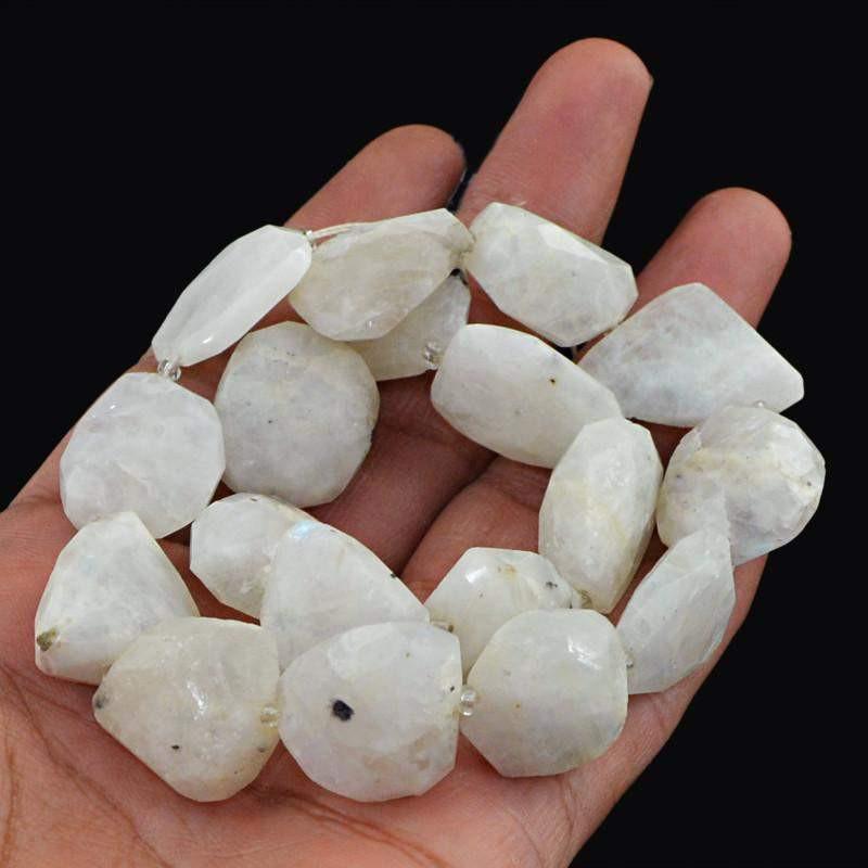 gemsmore:Natural Untreated Faceted White Moonstone Beads Strand