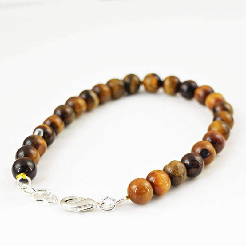 gemsmore:Natural Untreated Golden Tiger Eye Bracelet - Natural Round Shape Beads