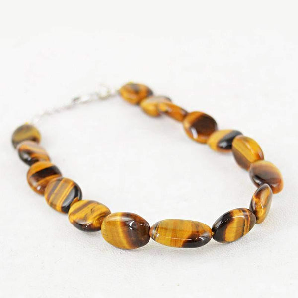 gemsmore:Natural Untreated Golden Tiger Eye Bracelet Oval Shape Beads