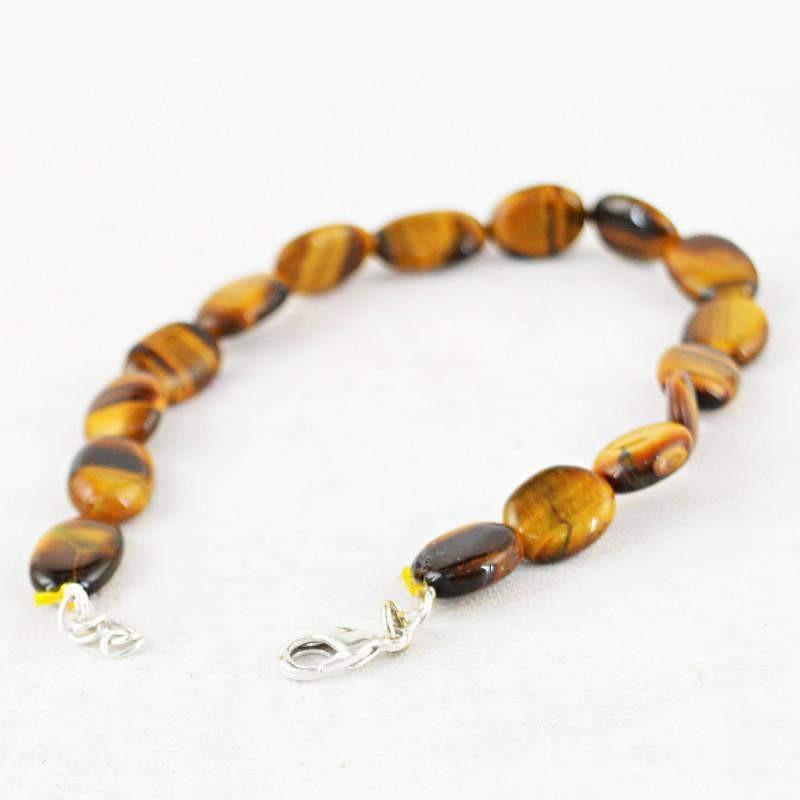 gemsmore:Natural Untreated Golden Tiger Eye Bracelet Oval Shape Beads