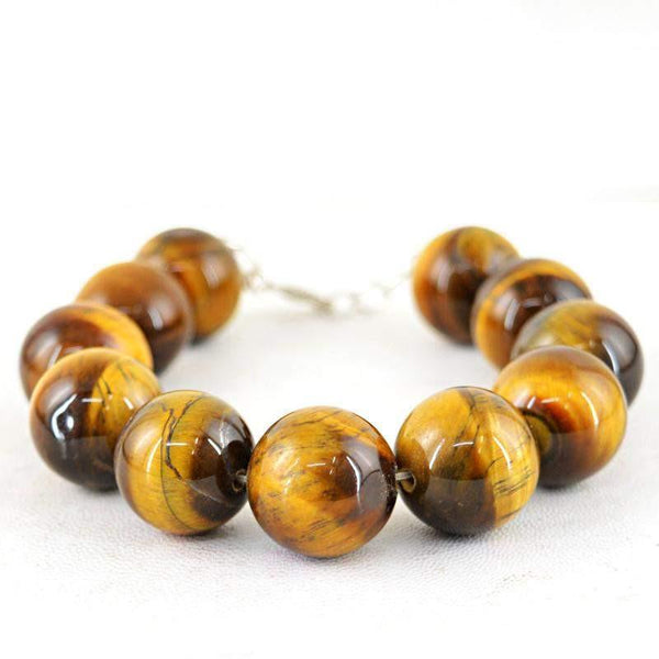 gemsmore:Natural Untreated Golden Tiger Eye Bracelet Round Genuine Beads