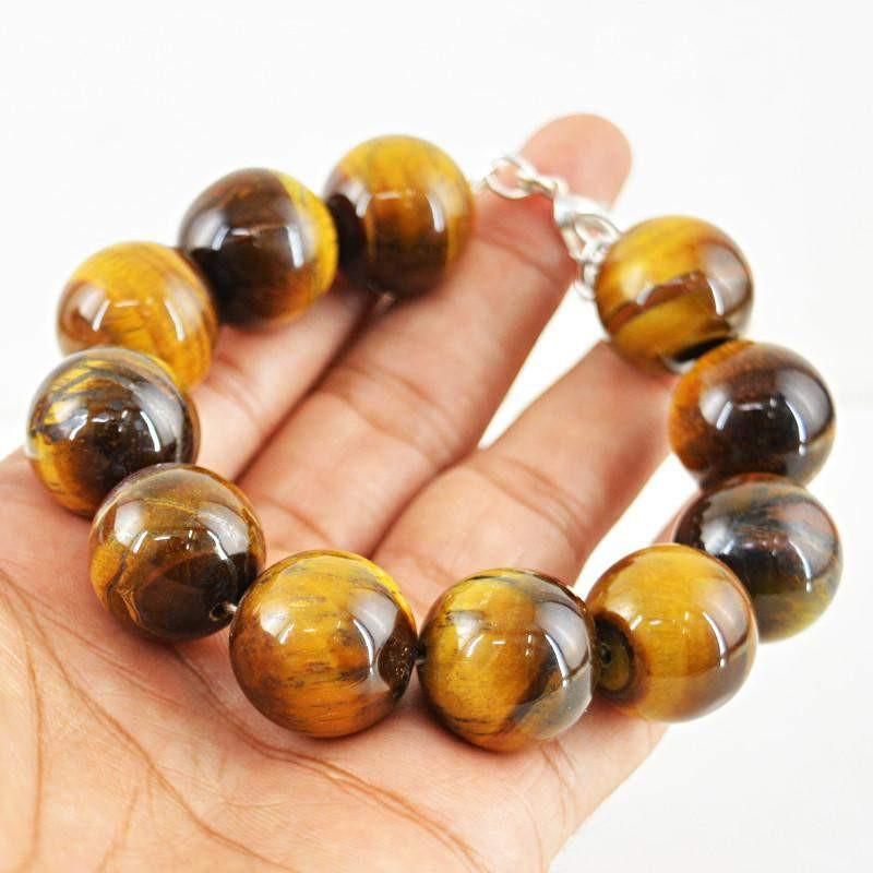 gemsmore:Natural Untreated Golden Tiger Eye Bracelet Round Genuine Beads