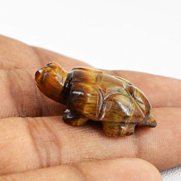 gemsmore:Natural Untreated Golden Tiger Eye Carved Turtle Gemstone