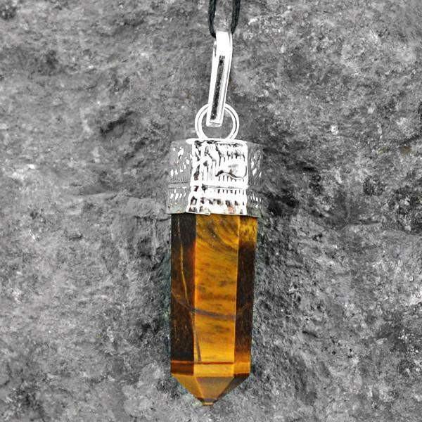 gemsmore:Natural Untreated Golden Tiger Eye Healing Point Pendant