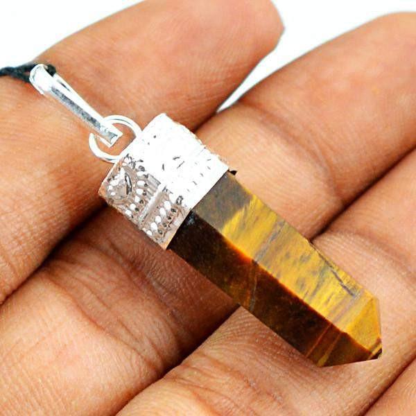 gemsmore:Natural Untreated Golden Tiger Eye Healing Point Pendant