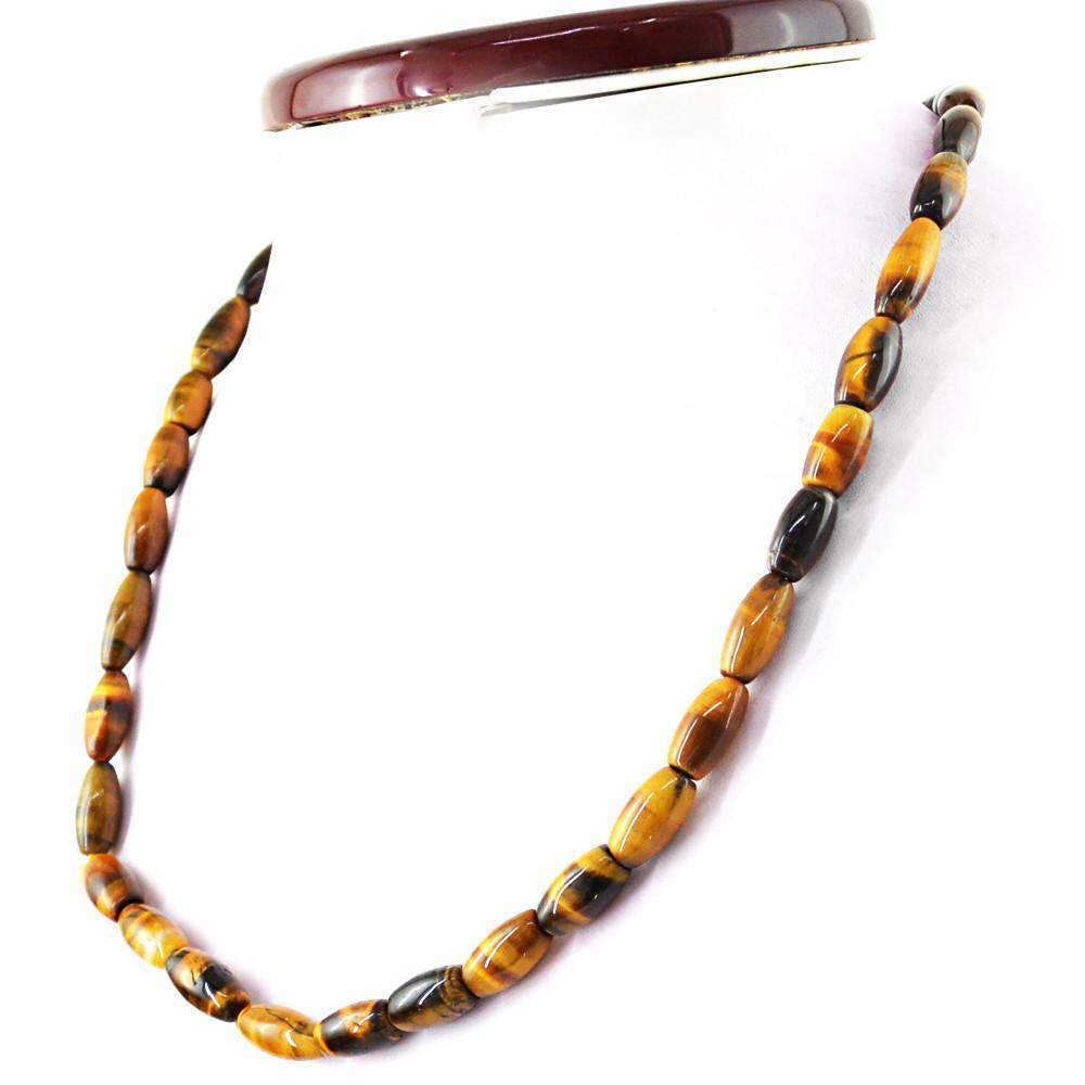 gemsmore:Natural Untreated Golden Tiger Eye Necklace Oval Shape Beads