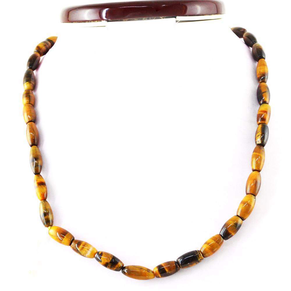 gemsmore:Natural Untreated Golden Tiger Eye Necklace Oval Shape Beads