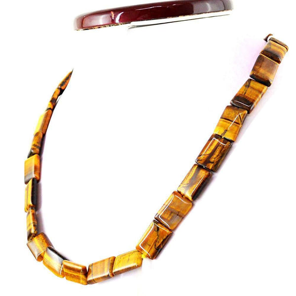 gemsmore:Natural Untreated Golden Tiger Eye Necklace Rectangular Shape Beads