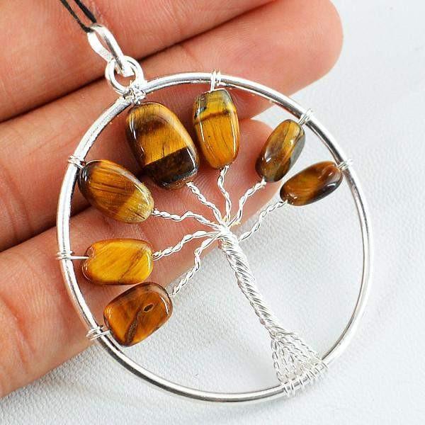 gemsmore:Natural Untreated Golden Tiger Eye Tree Pendant