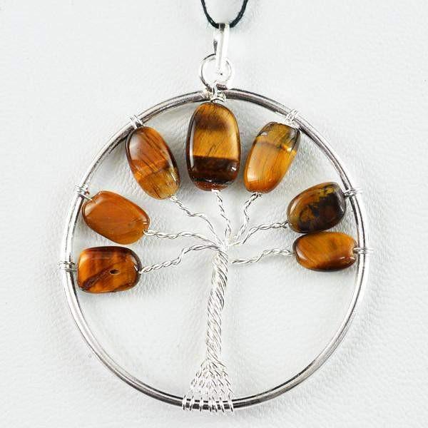 gemsmore:Natural Untreated Golden Tiger Eye Tree Pendant