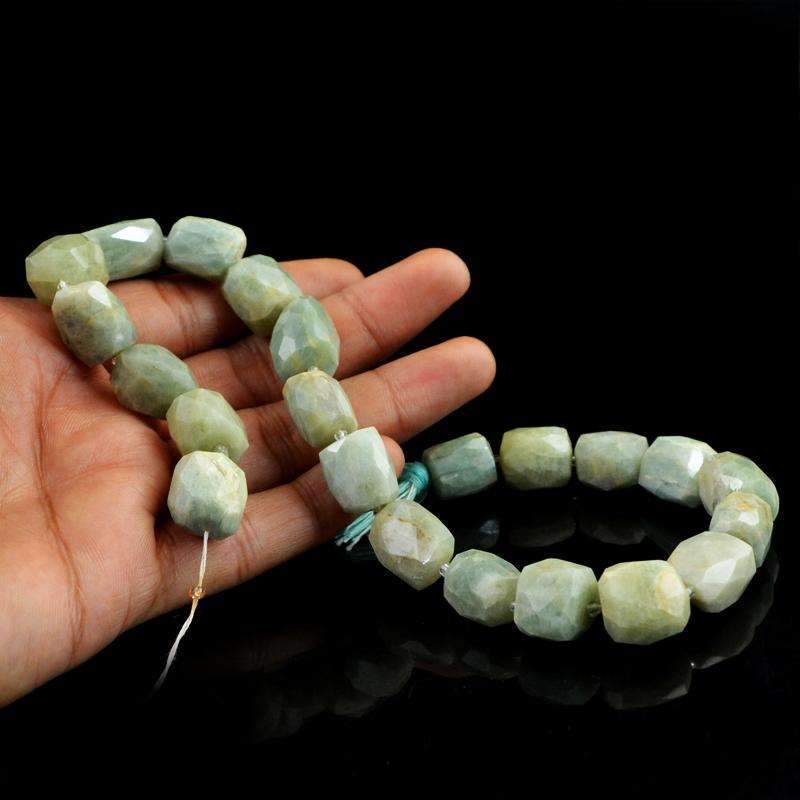 gemsmore:Natural Untreated Green Aquamarine Beads Strand Faceted Drilled