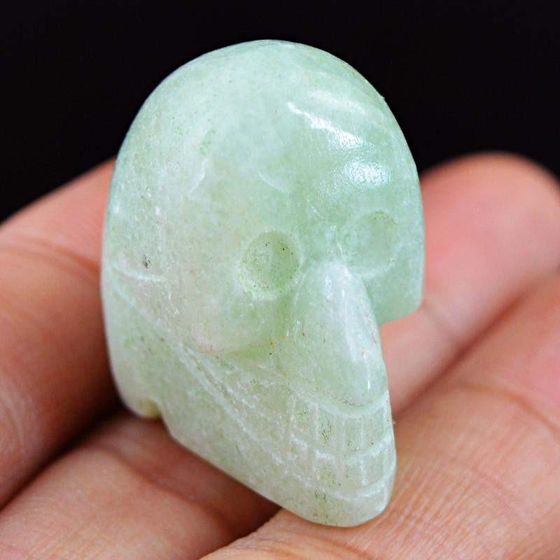 gemsmore:Natural Untreated Green Aquamarine Carved Skull Gemstone