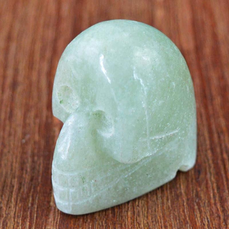 gemsmore:Natural Untreated Green Aquamarine Carved Skull Gemstone