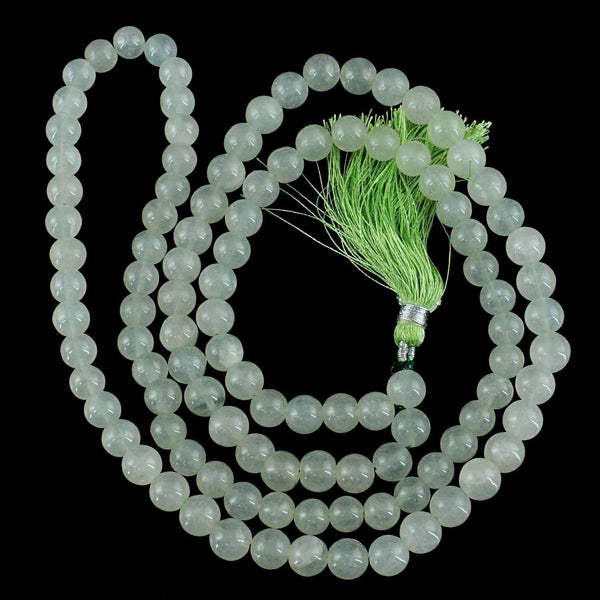 gemsmore:Natural Untreated Green Aquamarine Prayer Mala 108 Round Beads Necklace