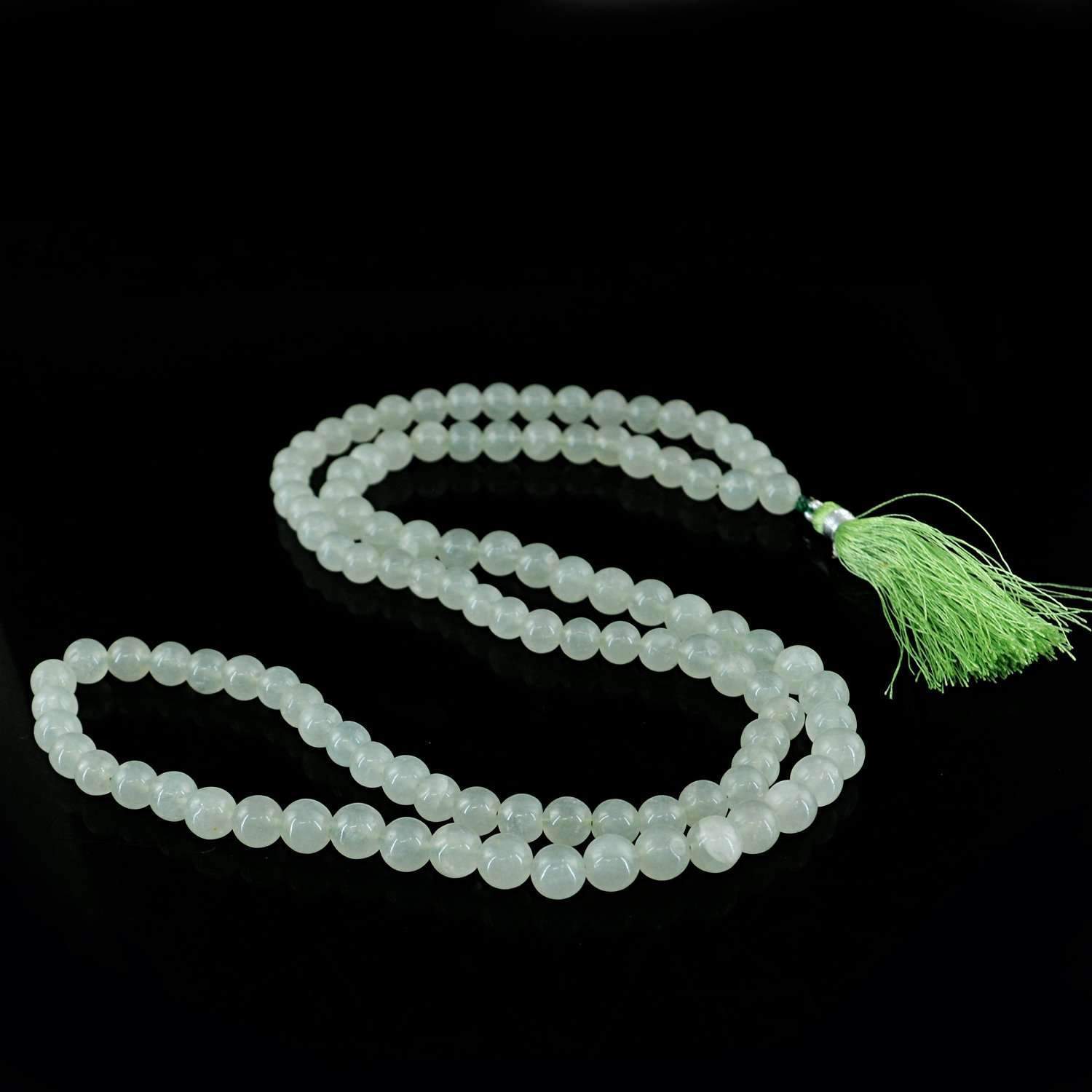 gemsmore:Natural Untreated Green Aquamarine Prayer Mala 108 Round Beads Necklace