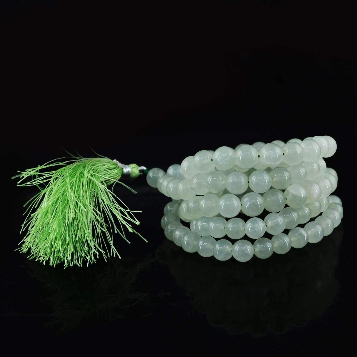 gemsmore:Natural Untreated Green Aquamarine Prayer Mala 108 Round Beads Necklace