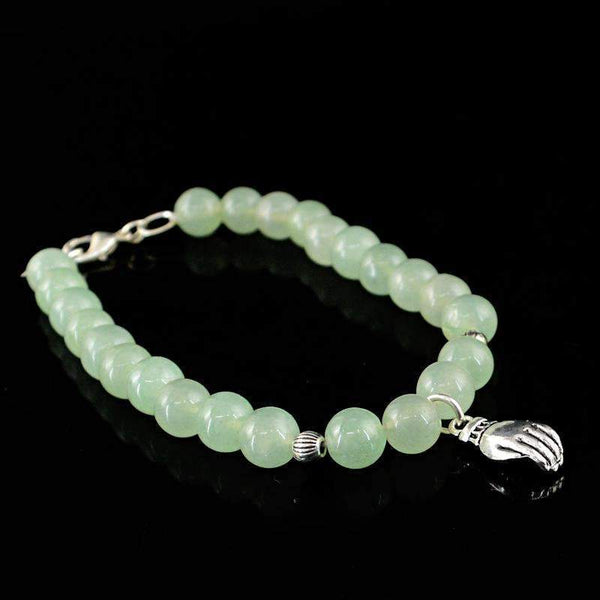 gemsmore:Natural Untreated Green Aquamarine Round Beads Bracelet