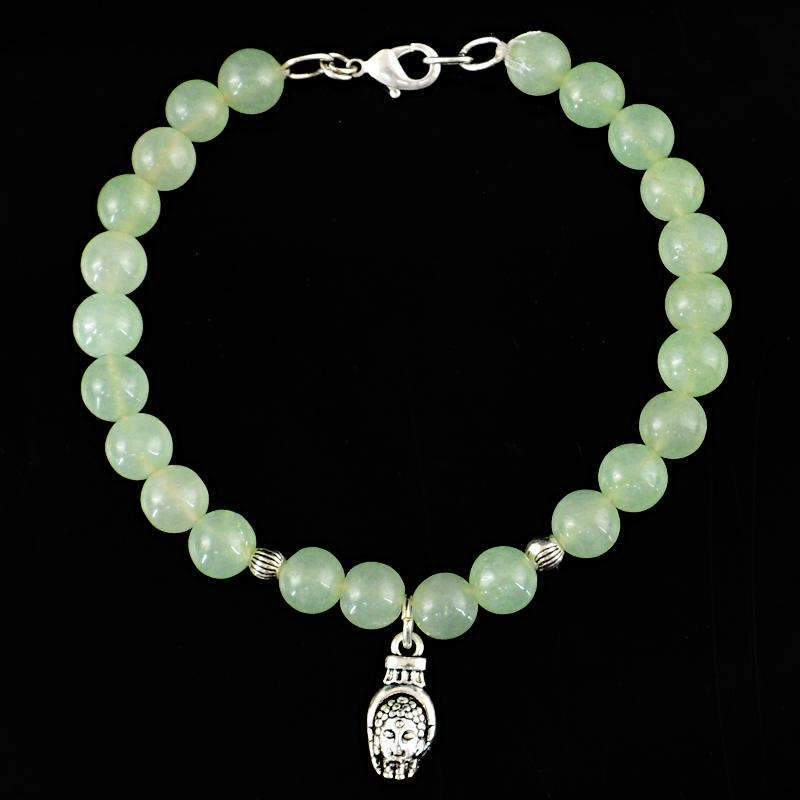 gemsmore:Natural Untreated Green Aquamarine Round Beads Bracelet