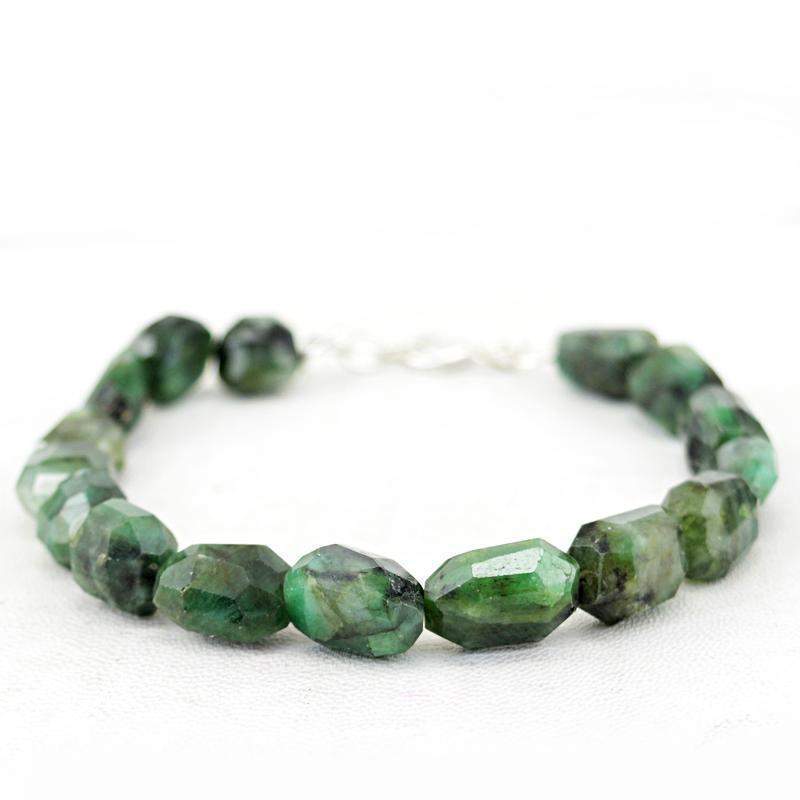 gemsmore:Natural Untreated Green Emerald Bracelet Faceted Beads