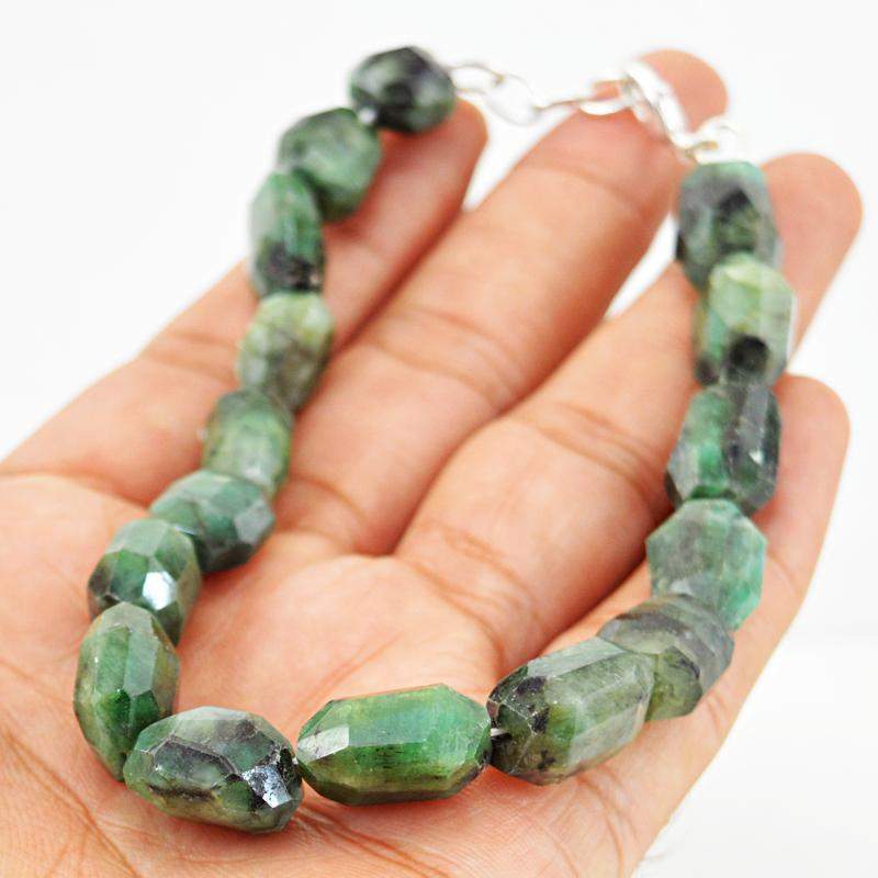 gemsmore:Natural Untreated Green Emerald Bracelet Faceted Beads